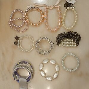 Jewelry Lot of 12 Faux Pearls Beaded Bracelets
